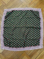 Vintage Liberty of London Red Green Silk Scarf, Hand Rolled Hem, 26x26  Square