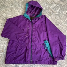 Vintage 90s Eddie Bauer Gore-Tex Hooded Rain Jacket Womens Medium Purple Teal