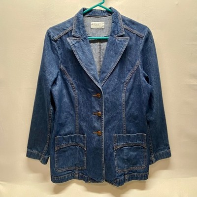H&M Denim Blazer Women's Medium Dark Blue 3-Button Hennes Collection Jacket EUC
