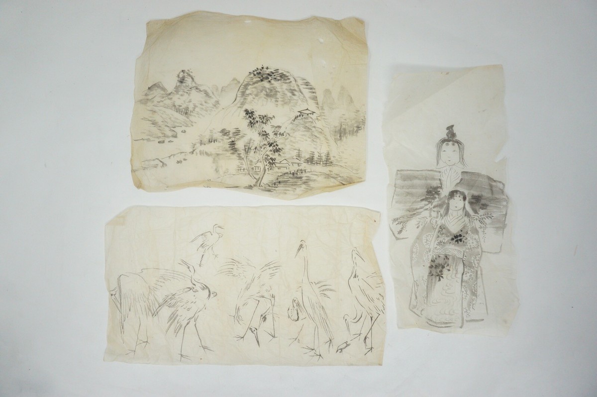 Japanese Original Vintage Ink Handdrawings of Animals People