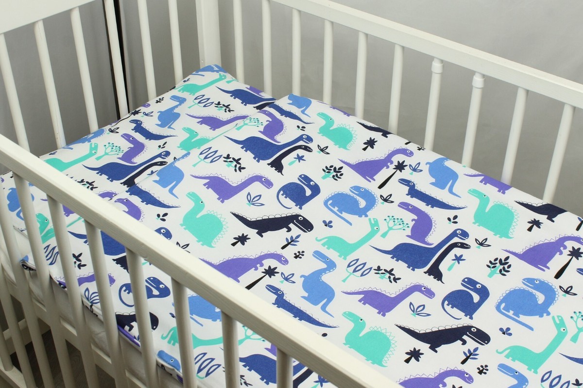 pc bedding set nursery baby 100% cotton for cot bed dinosaurs blue  boy