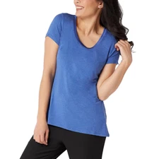 H by Halston Essentials Scoop-Neck Knit Top Size XS Short Sleeve Heather Indigo