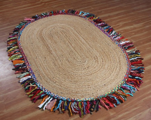 Natural Jute & Cotton Oval Shape100% Area Carpet Rustic Look Modern Living Rugs - Picture 7 of 7