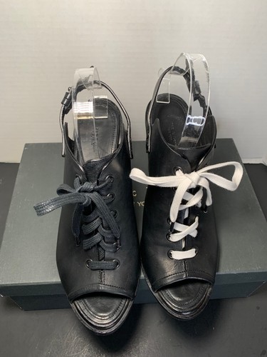 RAG & BONE BLACK LEATHER TAFFORD HEEL SANDALS SIZE 41 / white or black laces - Picture 8 of 11