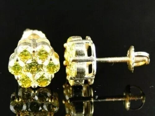Aretes con racimo de diamantes canarios creados en laboratorio de 2,00 quilates enchapados en oro amarillo de 14 K Foto 3 de 4