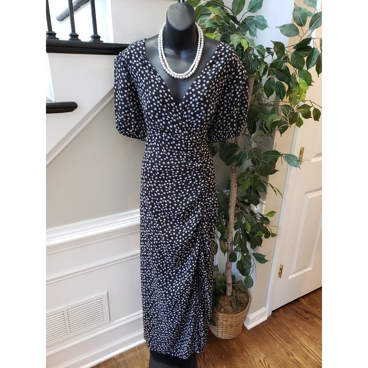 Forever 21 Long Maxi Dress Womens Size OX Black Lined Balloon Sleeve Wrap V  Neck | eBay