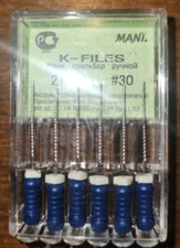 Mani Dental Root Canal Endo Stainless Steel K-files 21mm Size #30 6 Files/pk