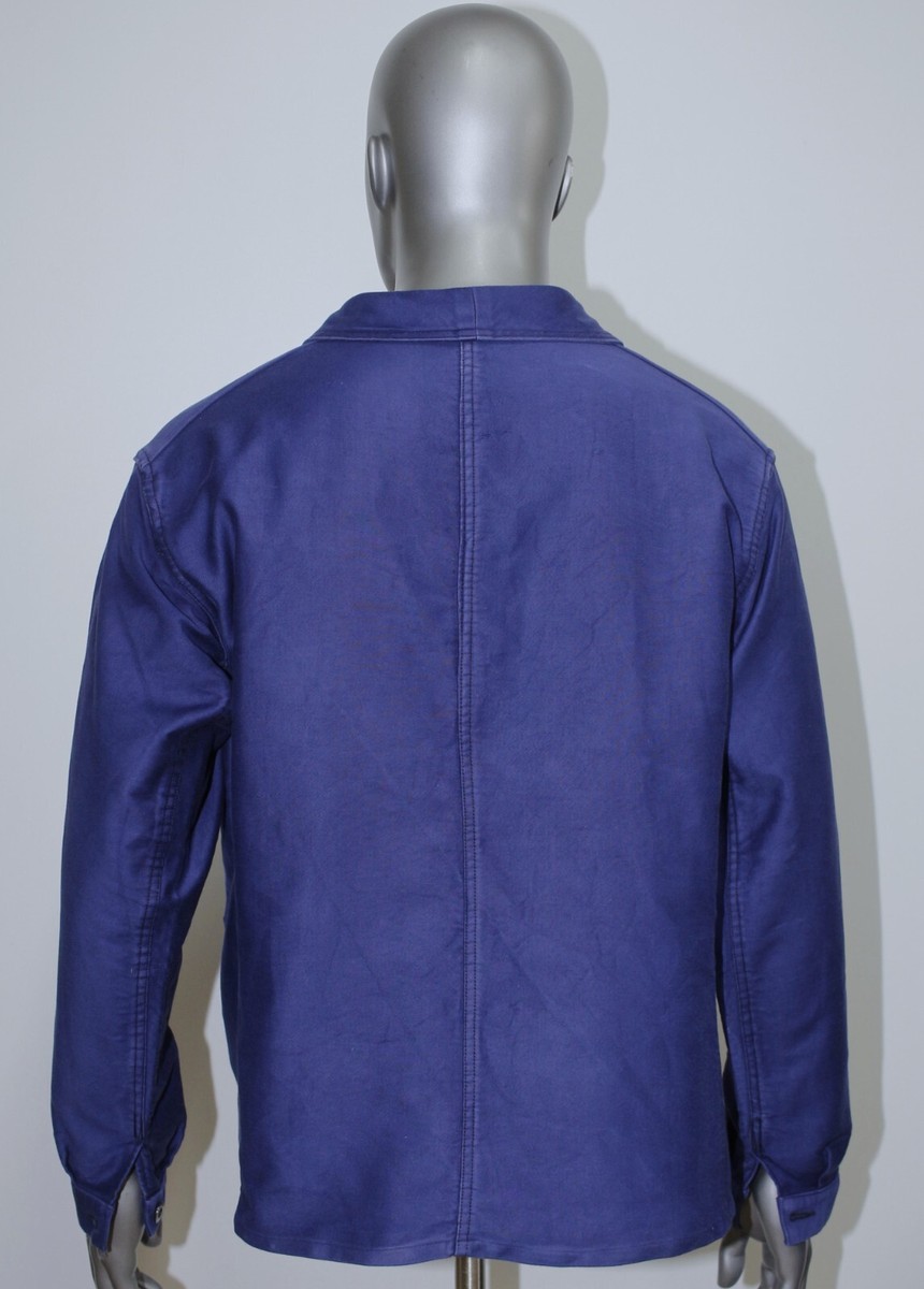 French Vintage 1960s Blue Moleskin Work Chore Jacket Size L French Vintage 1960s Blue Moleskin Work Chore Jacket Size L
