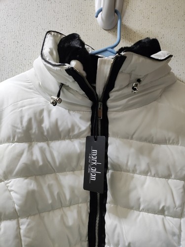 Mark Alan New York Puffer Jacket donna XL bianco pelliccia sintetica orlo foderato - Foto 2 di 16