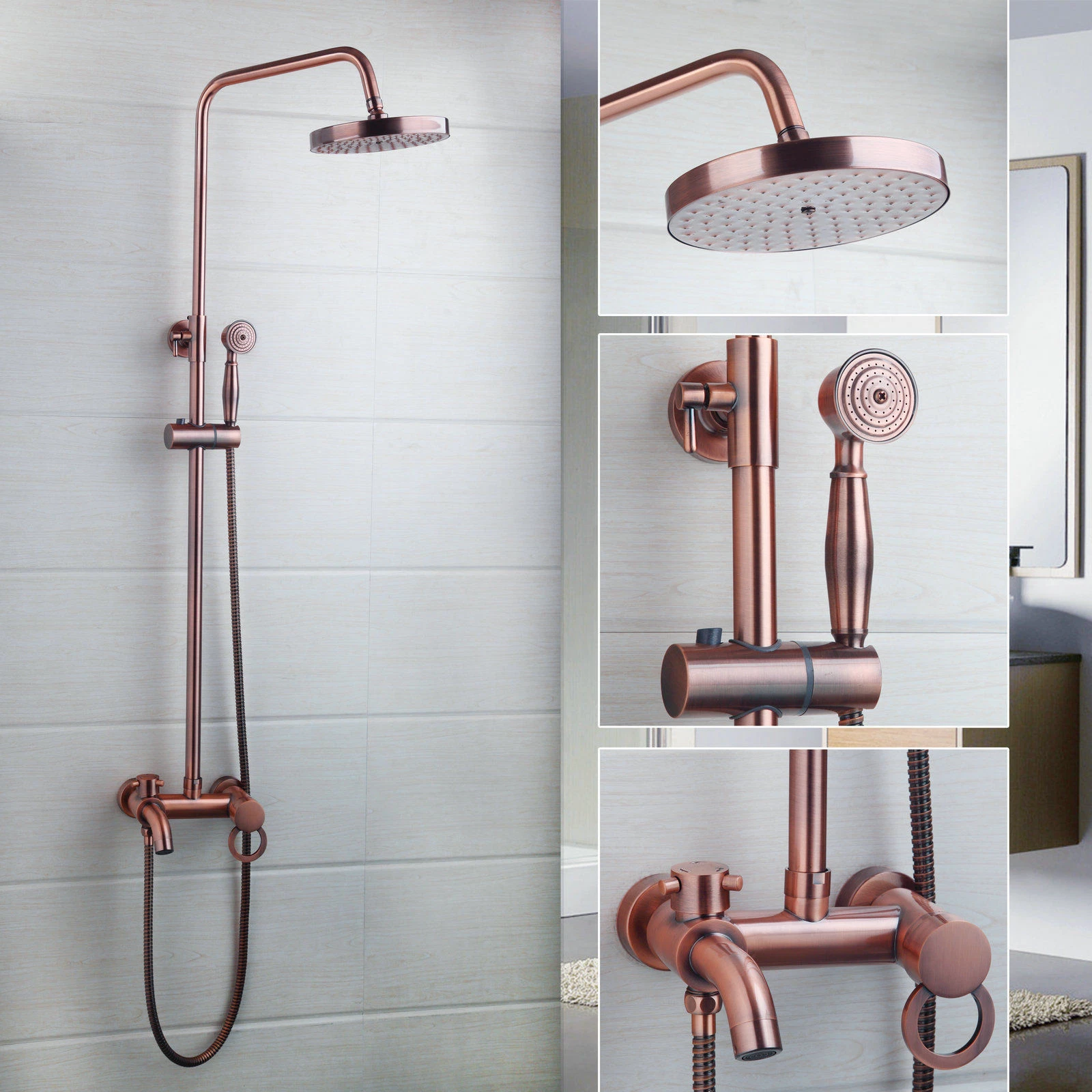 Antique Copper Bathroom Shower Set Rain Shower Head & Hand Shower Mixer Taps
Opens in a new window o