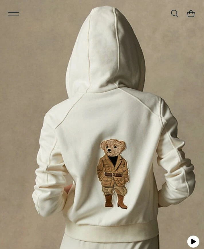 Ralph Lauren Purple Label Cream Taryn Polo Bear Zip Up Hoodie