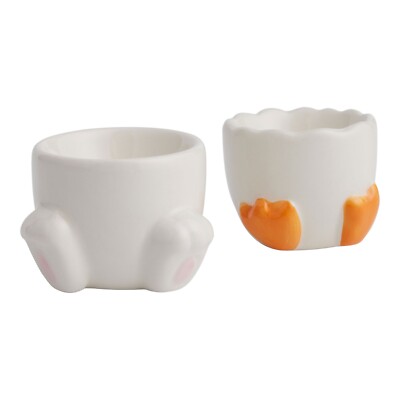 World Market Ceramic Springtime Easter Animal Feet Egg Cup Set of 4