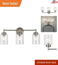 Transitional Vanity Light - Brushed Nickel - Seeded Glass - 21.5" W x 9.25" H