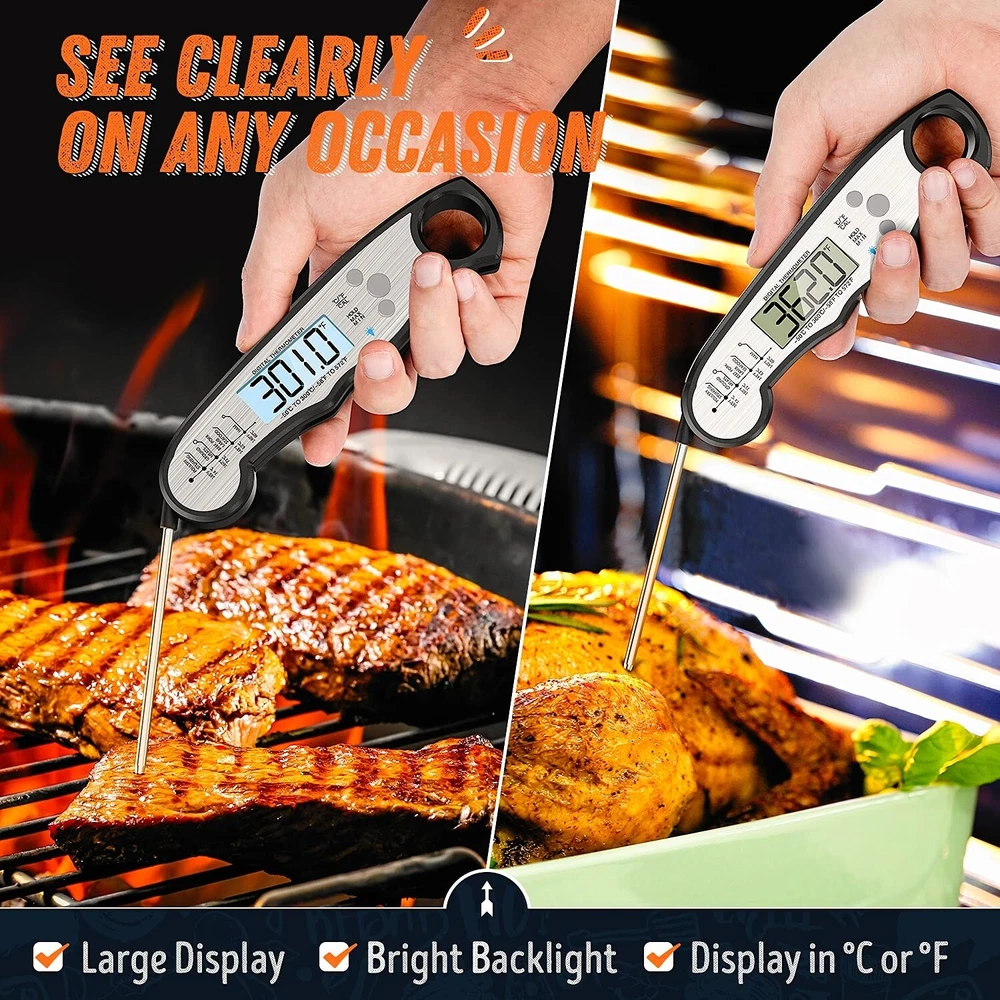 Digital Meat Thermometer, Waterproof Instant Read Food Thermometer for