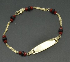 14K Yellow Solid Gold 6" ID Ruby Onyx chain Bracelet For Kids