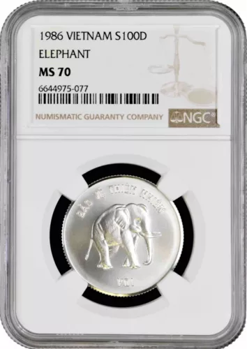 Vietnam 100 dong 1986, NGC MS70, "Natural Protection - Elephant" Top Pop 8/0