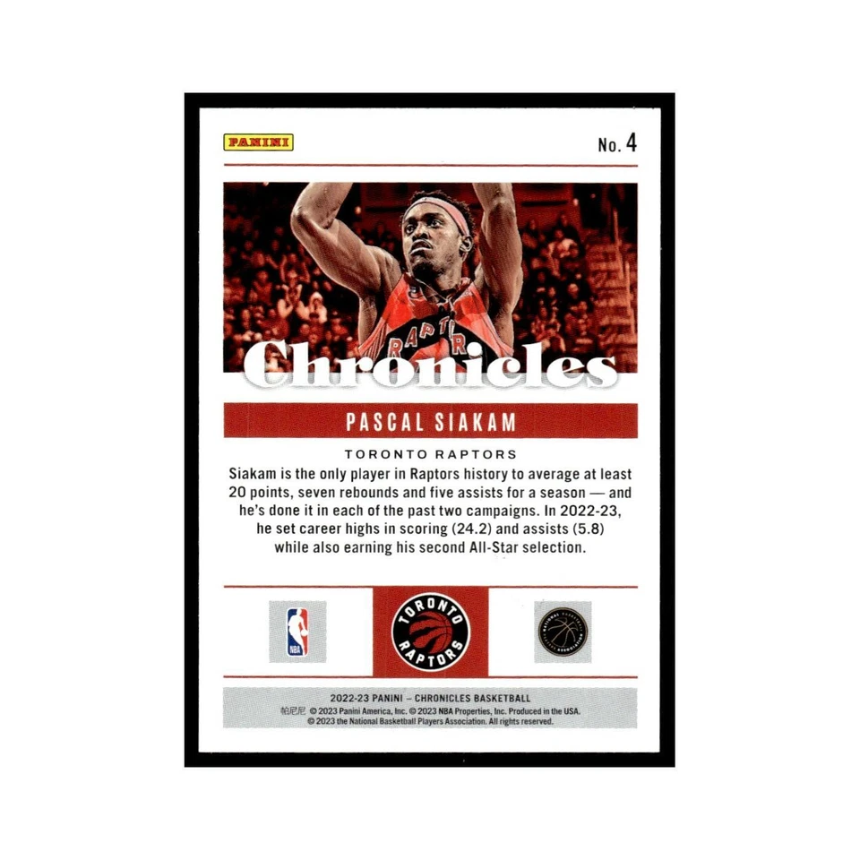 Pascal Siakam 2022 Panini Chronicles #4 Toronto Raptors Basketball Card NM - Image 2 of 3