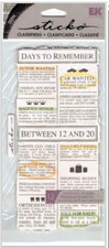 NIP EK Success Sticko Classfieds TEEN Children Scrapbook Cardstock Stickers