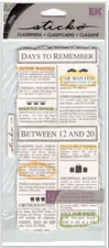 NIP EK Success Sticko Classfieds TEEN Children Scrapbook Cardstock Stickers