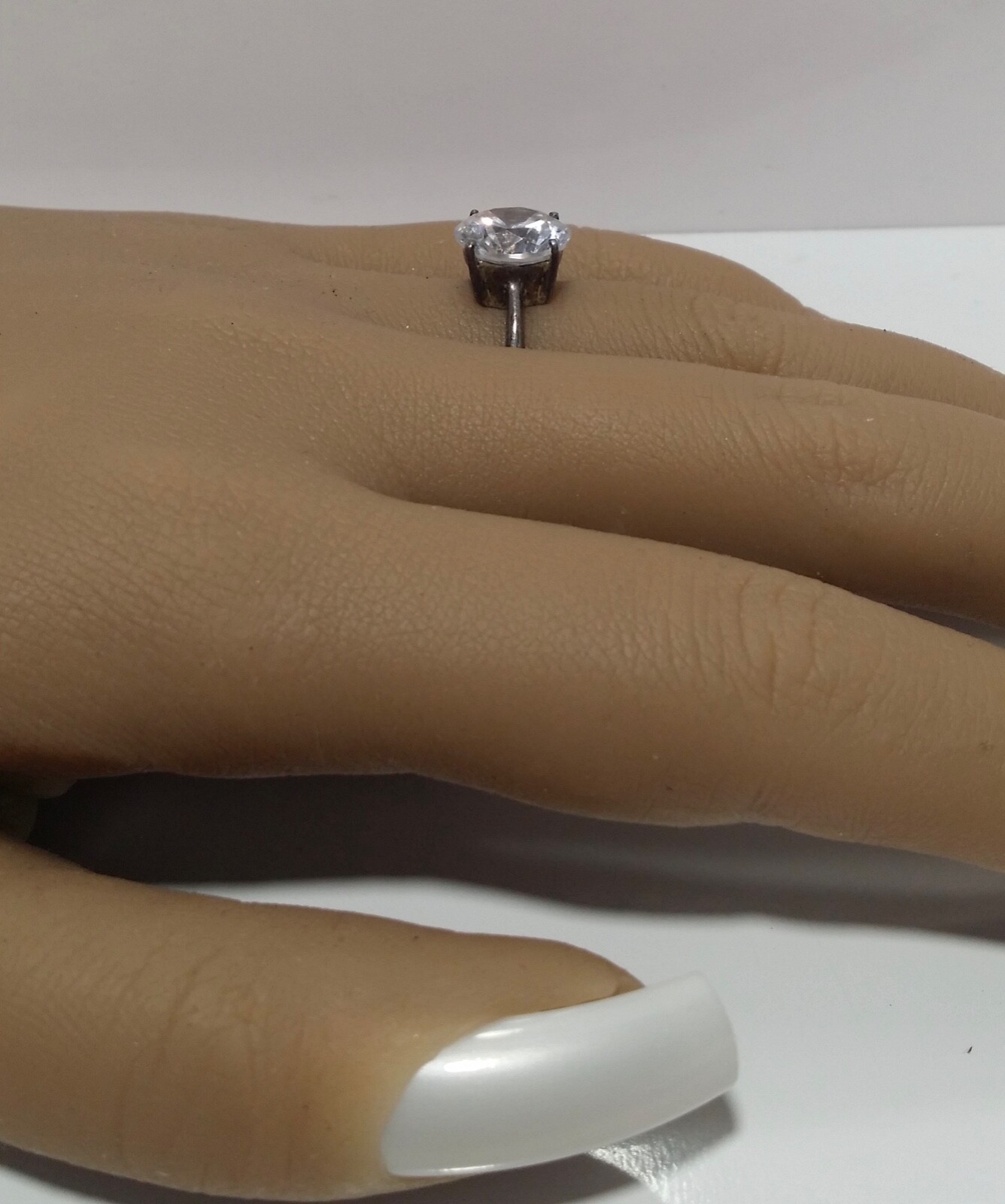 Solid Sterling Silver Round CZ Solitaire Ring Sz … - image 4