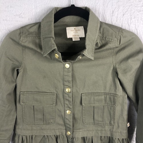 Kate Spade Jacket Girls 7Y Years Olive Green Ruffle Hem Boho Casual School - Picture 2 of 18