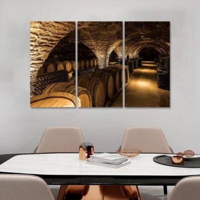 Wall Art Wine Barrel Cellar Canvas Print 3pc.  (85cm x 45cm)