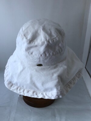 Scala Handcrafted Off White 100% Cotton Brim Bucket Sun Hat