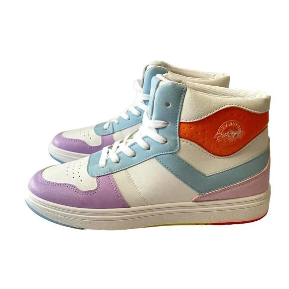 NUOVE scarpe Pony City Wings Hi Top bianco pastello viola multicolore PP2 donna 6 5 M