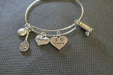 Tennis Expandable Bangle Charm Bracelet; Customizable; Tennis Mom Charm Bracelet