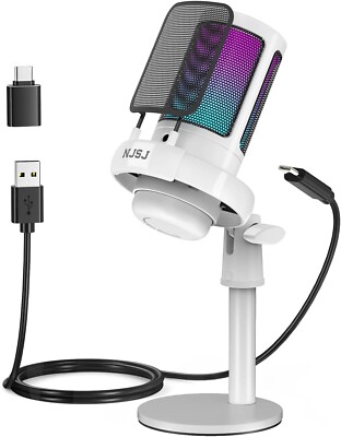 NJSJ Gaming Mikrofon, USB PC Mikrofon für Podcast, Streaming, Mikrofon mit Stummschaltung Ta