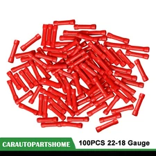 100Pcs Red 22-18 Gauge AWG Ga Wire Butt Connectors Vinyl Car Radio Terminals