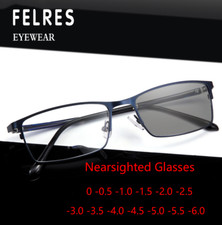 Metal Square Photochromic Myopia Nearsighted Glasses For Men Business Sunglasses