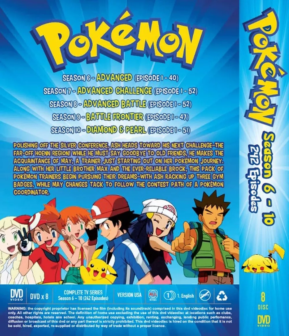 *ANIME* DVD POKEMON SEASON 6-10 VOL.1-242 END ENGLISH DUBBED REGION ALL