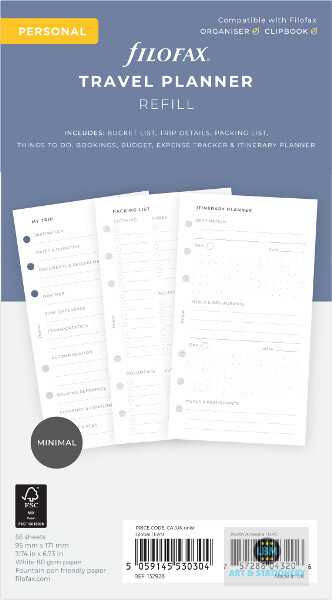 Filofax Personal size Travel Planner Notepaper Minimal Design Refill 132928