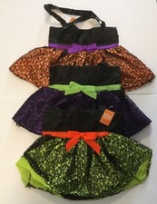  Set of 3 Halloween Trick or Treat Satin Tote Bags w/ Ruffled Skirt  Black Web