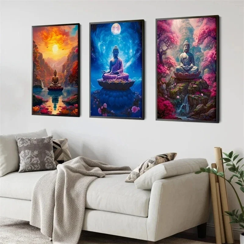 Stone Ancient Buddha Meditation Wall Art | Serene Landscape Canvas Print | Zen H - Image 2 of 4