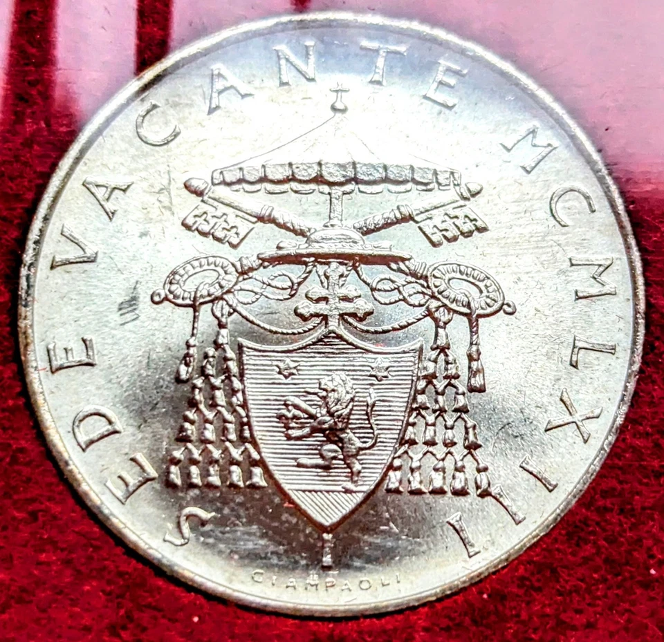 1963 Vatican City 500 Lire 🕊 "Sede Vacante" Silver Uncirculated Red Folder  - Image 3 of 4