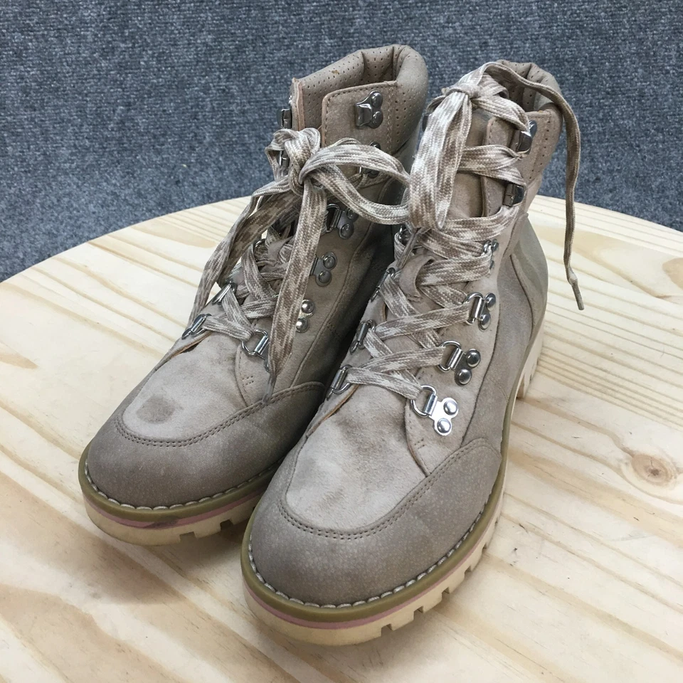 Botas Sole Society para mujer 7 M Taleese senderismo cuero gris punta redonda con cordones Foto 3 de 4