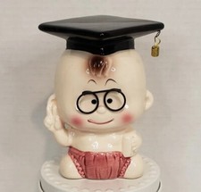 Vintage Ceramic Piggy Bank Coin Bank w Plug Graduation Baby Gift