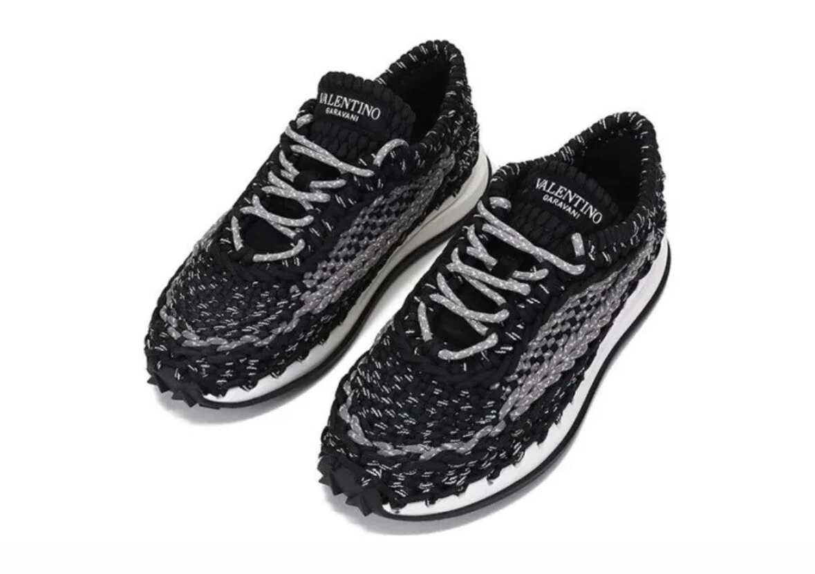 Valentino — Valentino Garavani Black/ Grey Crochet Sneakers EU Size 41 , US Size 8