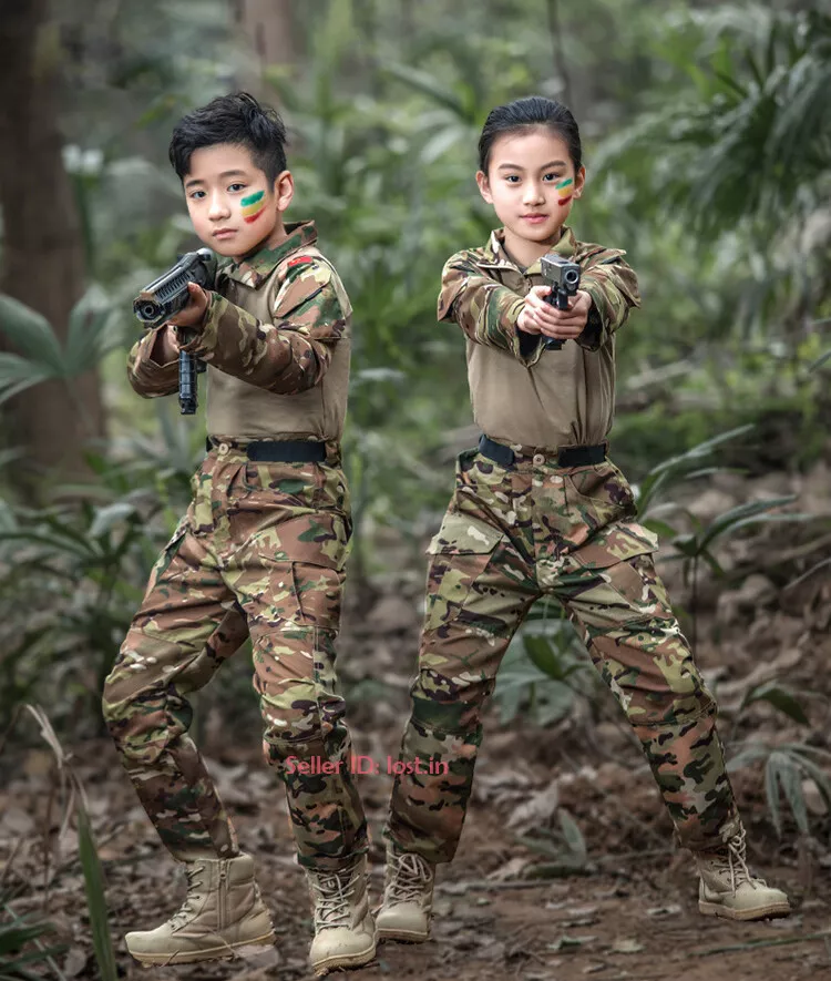 Kids Camo Tactical Combat Uniform Sets Airsoft Army Shirt & Pants Military  Suit