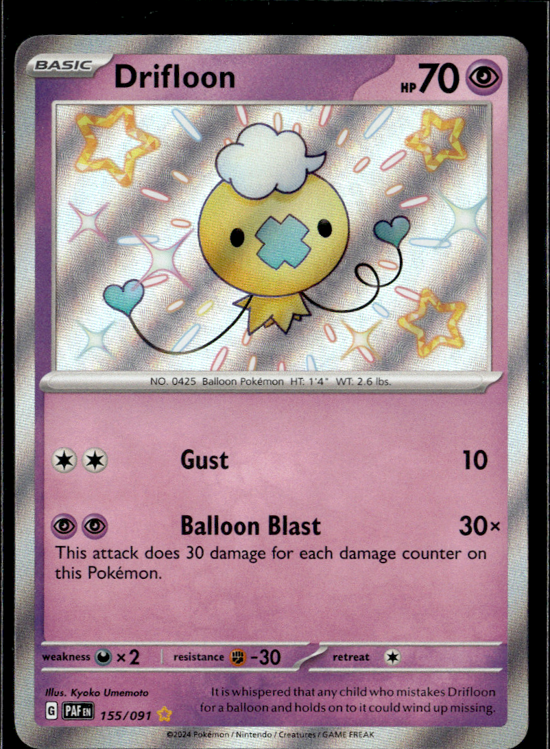 DRIFLOON Pokemon TCG Paldean Fates 155/091 Holo Shiny Rare 2024