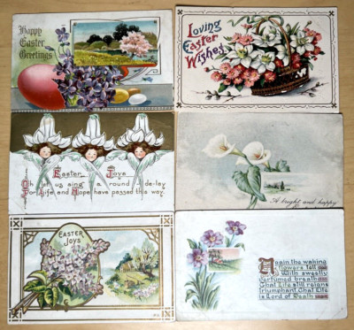 6 Victorian Easter Joy and Greetings Postcards 1912 & 1921 Postmarks 1¢ Stamps