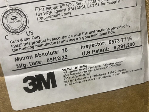 NEW 3M BETAPURE NT-T FILTER CARTRIDGE NT19T700S0NG 19 1/2 in 70um CASE OF 15