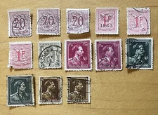 Belgium Stamp Lot Of 13 Lion Crest & King Leopold III Mix Denomination 1940+