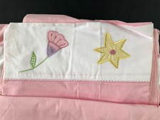 TWIN SHEET SET  FLOWERS embroidered Border  PINK Cotton NEW