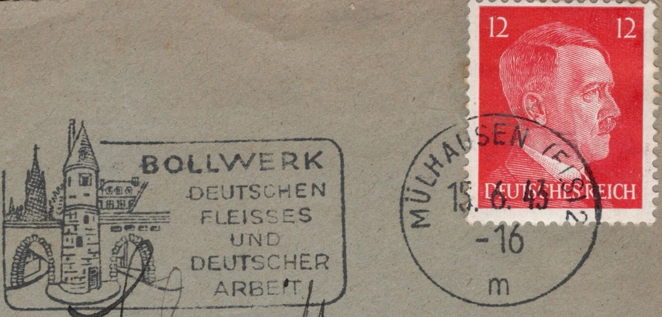 GERMANY 1943 WWII TW0 12PF COVERS FROM 1. MULHAUSEN TO RISELBEIM &2. ZABERN - Image 3 of 4