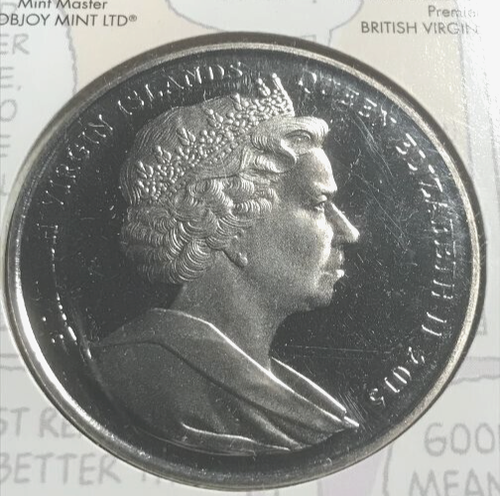 elf British Virgin Islands 1 Dollar 2015 Peanuts 65th Snoopy Woodstock Doghouse - Picture 2 of 4