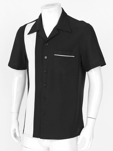 Mens Retro Classic Short Sleeve Shirt Bowling Button Tops with Pocket T-Shirt - Foto 12 di 115