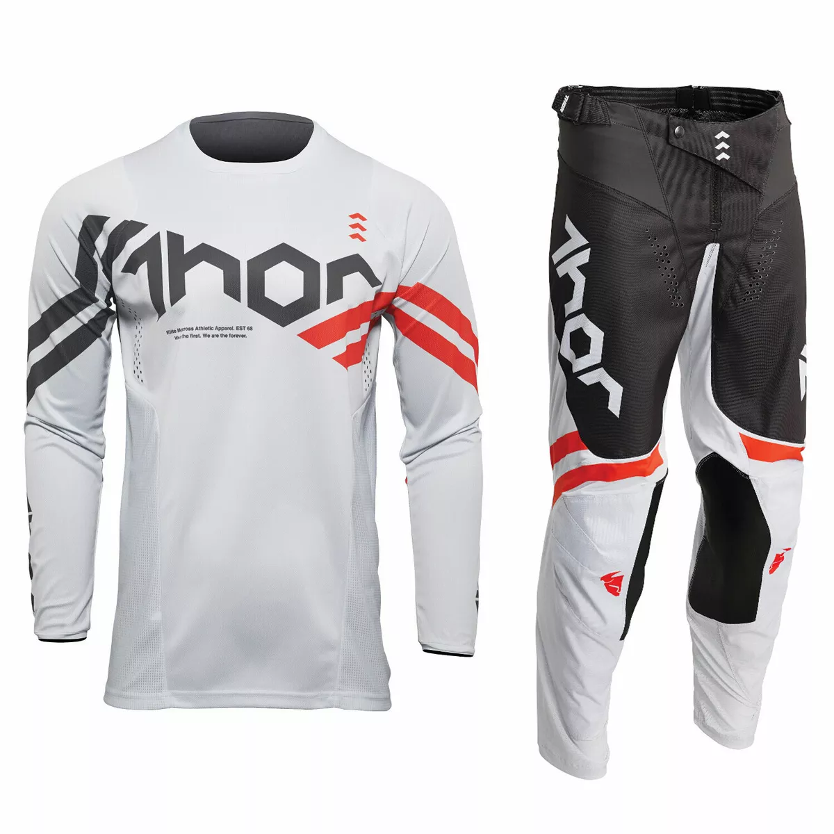 THOR PULSE MOTOCROSS MX KIT PANTS JERSEY - CUBE LIGHT GREY / RED ORANGE